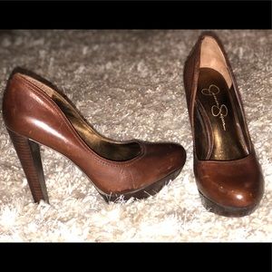 Jessica Simpson brown leather with 5 inch heels.